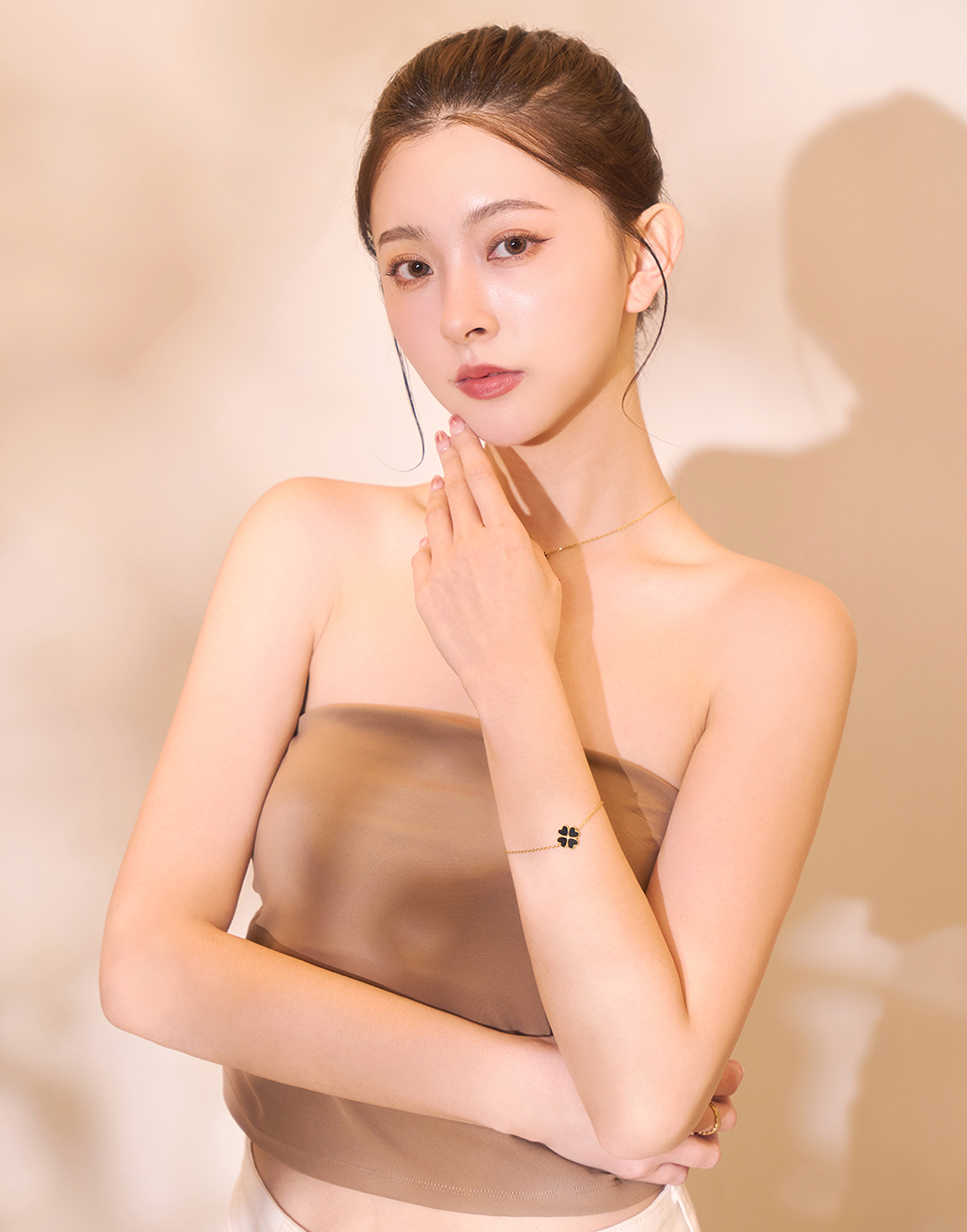 愛心幸運草母貝鑽金手鍊