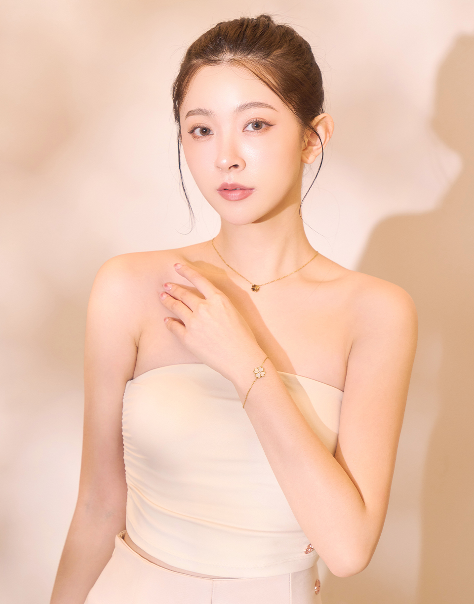 愛心幸運草母貝鑽金手鍊