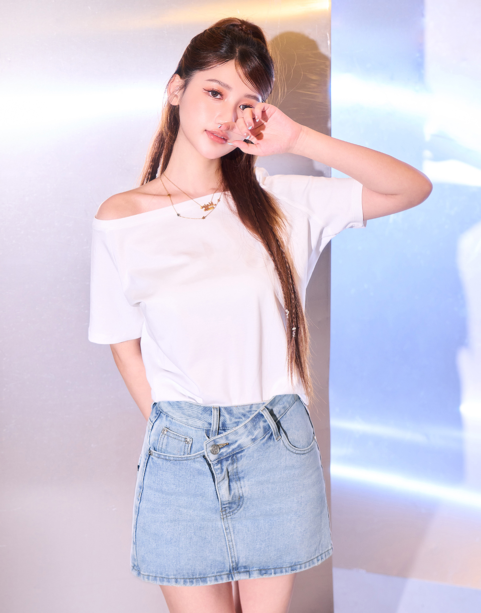 愛心水洗口袋牛仔裙褲'