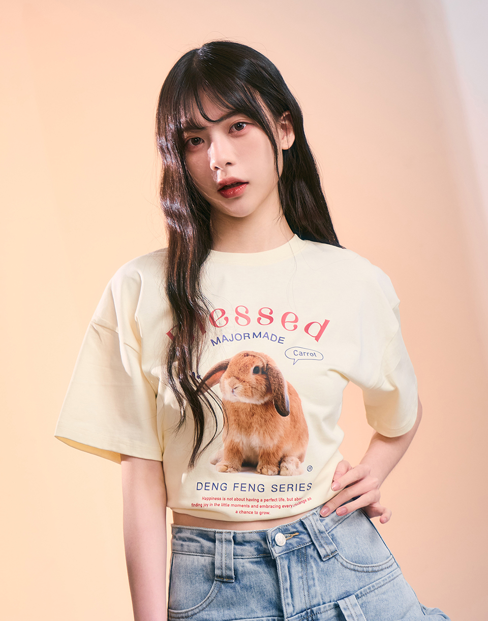 垂耳兔兔立體印花短T