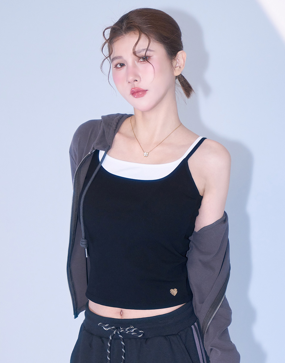 撞色雙肩假兩件小背心'
