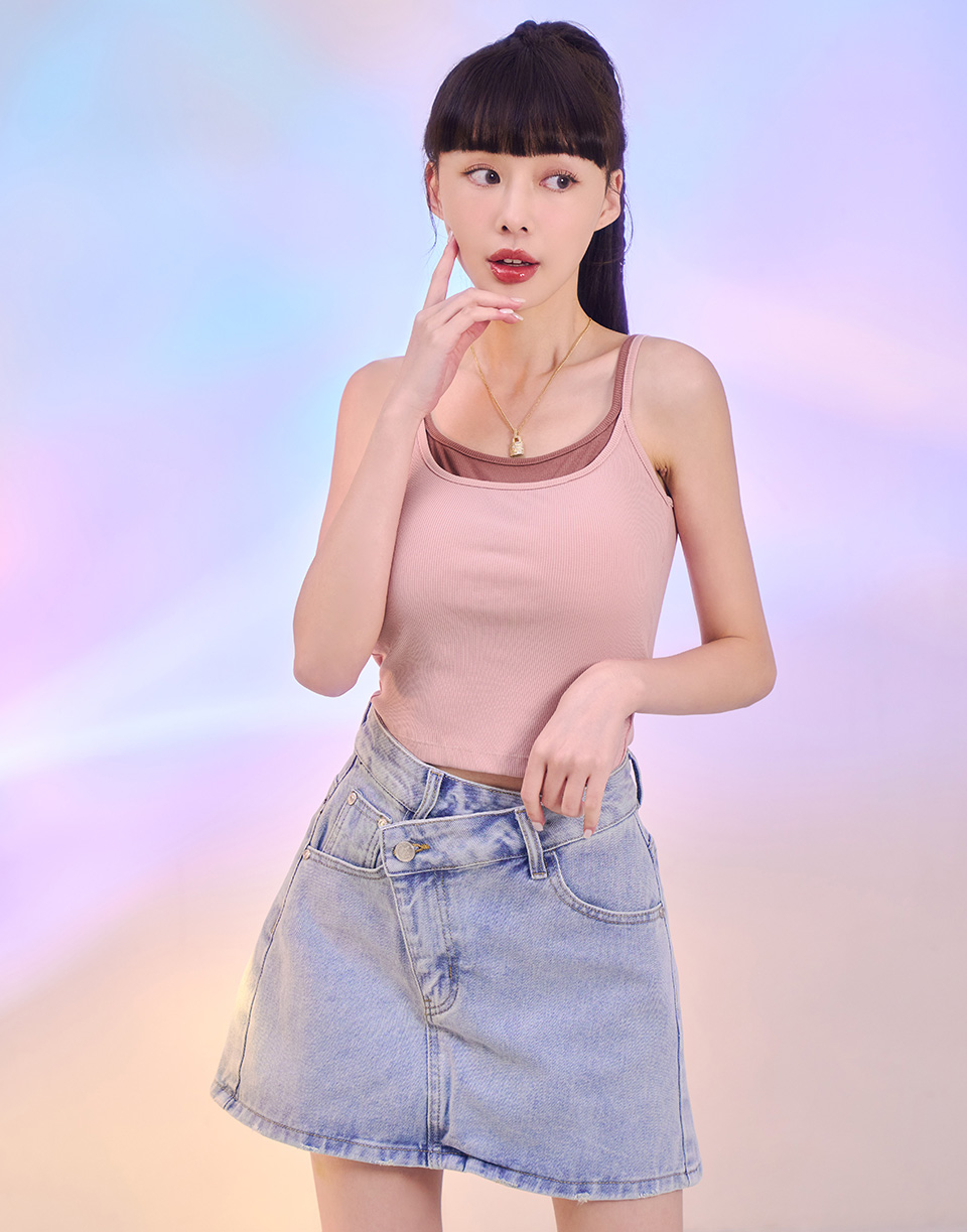 撞色雙肩假兩件小背心'