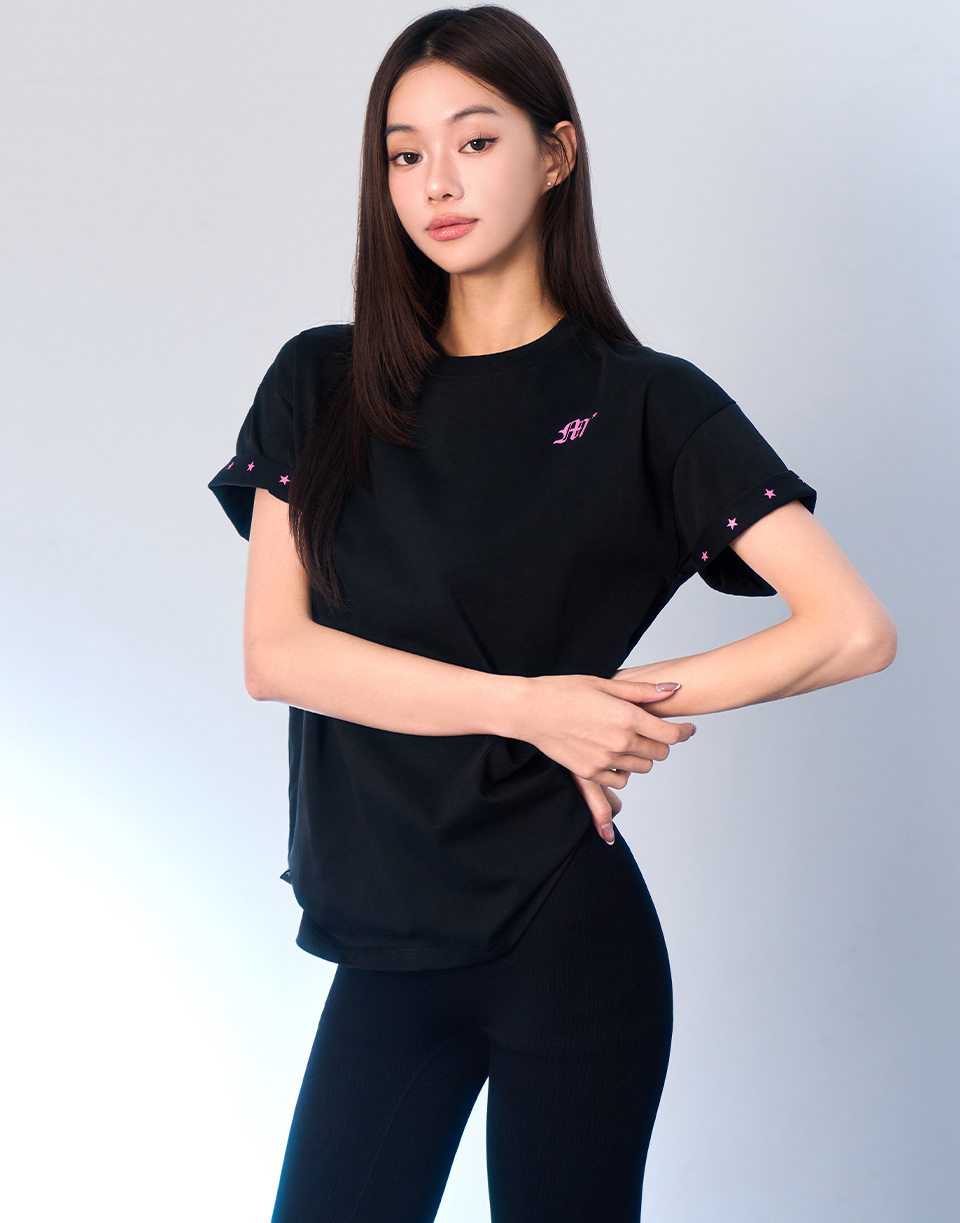 VIP歌德字螢光星星翻袖短T