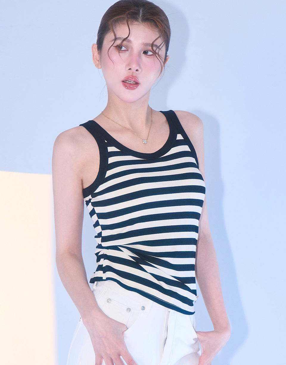 經典條紋圓領背心