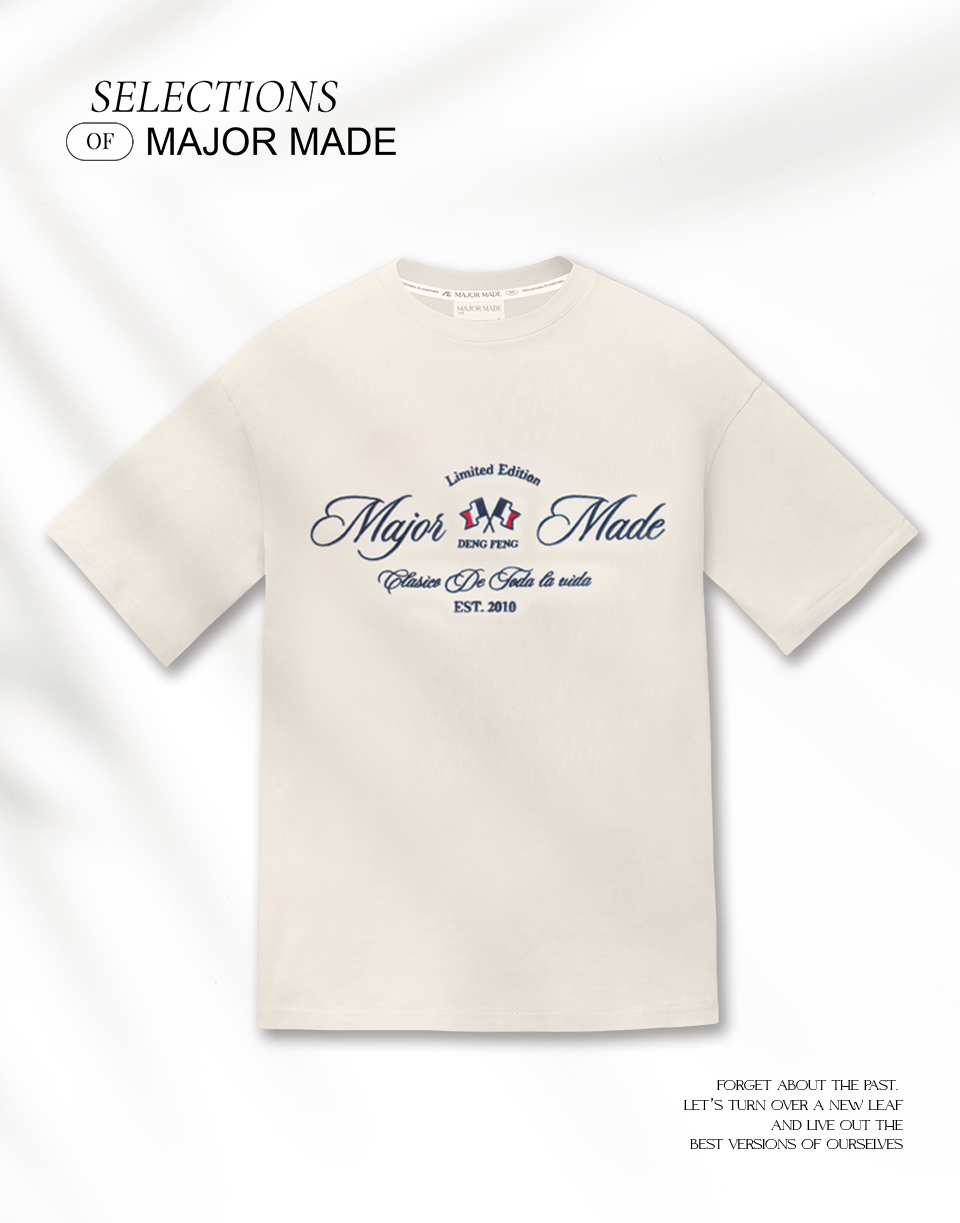 法式小國旗草寫刺繡短T