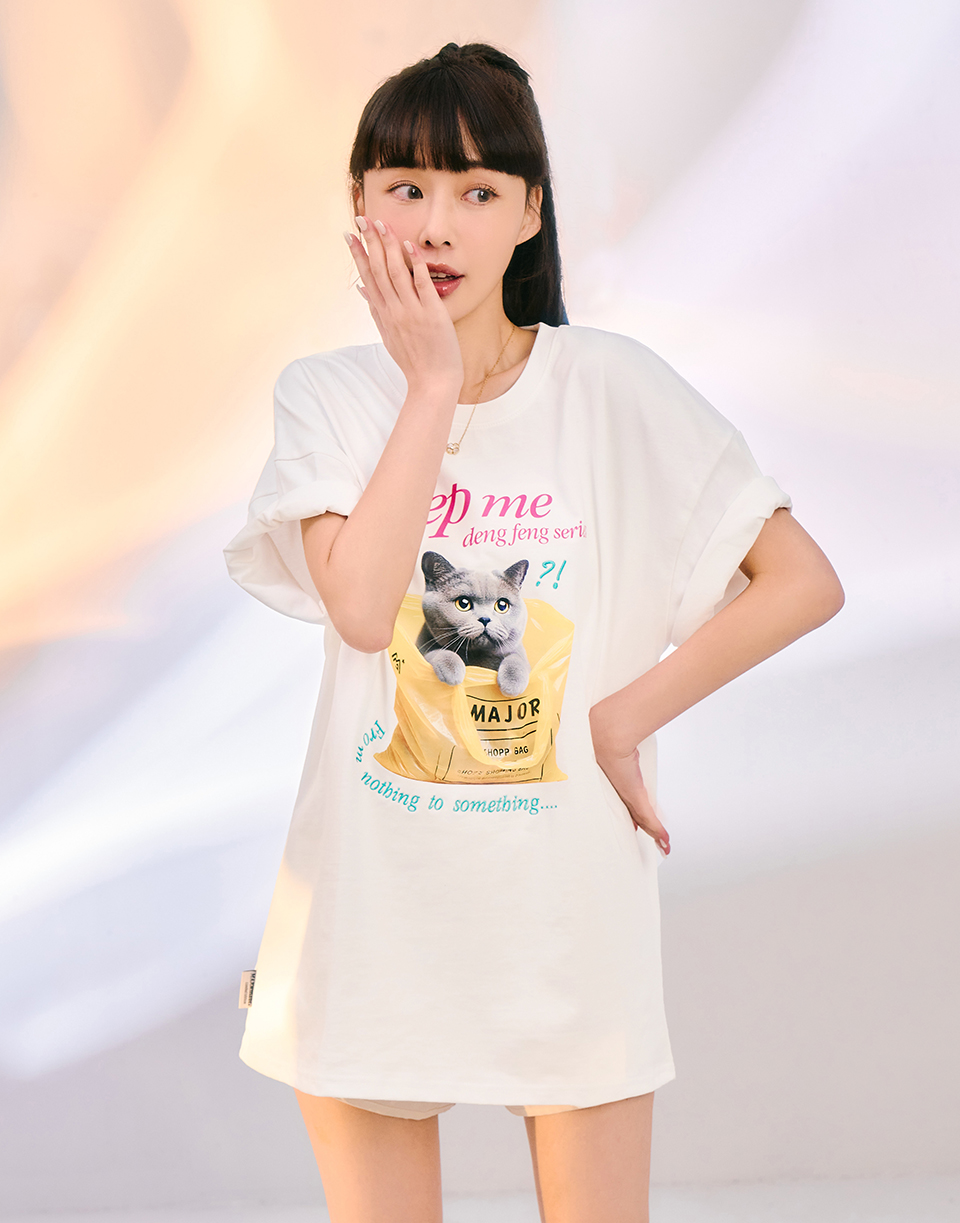 袋中俄羅斯藍貓刺繡印花T