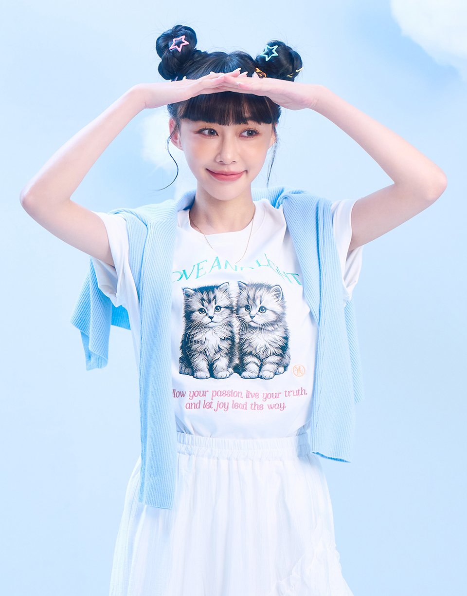 雙胞胎素描貓貓合身彈力T