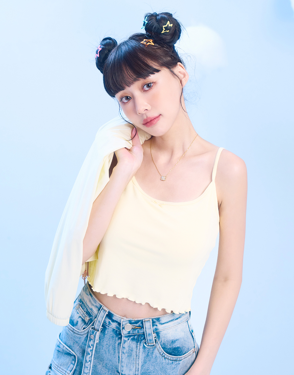 韓系蝴蝶結捲邊細肩小背心'