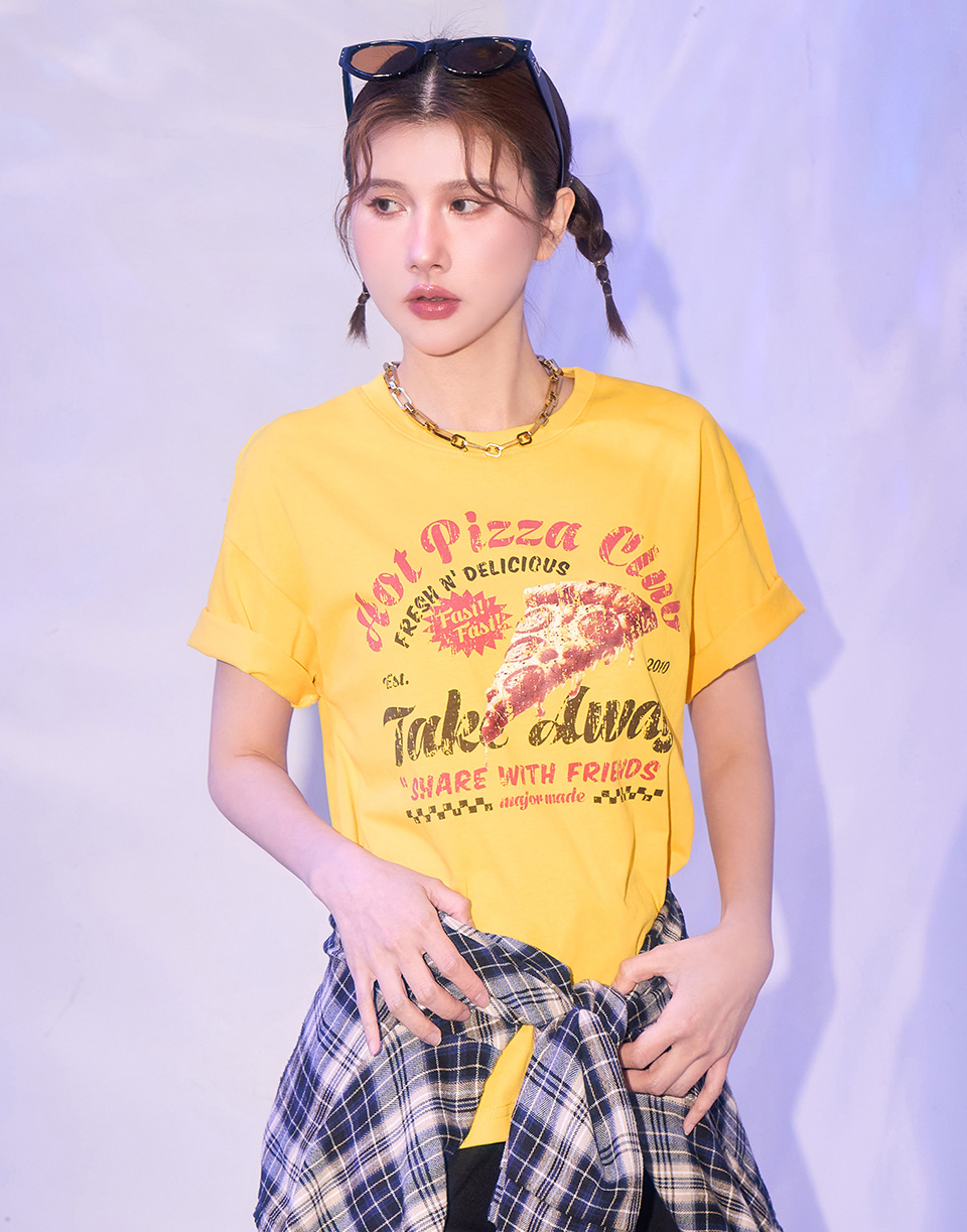 美式復古PIZZA斑駁T