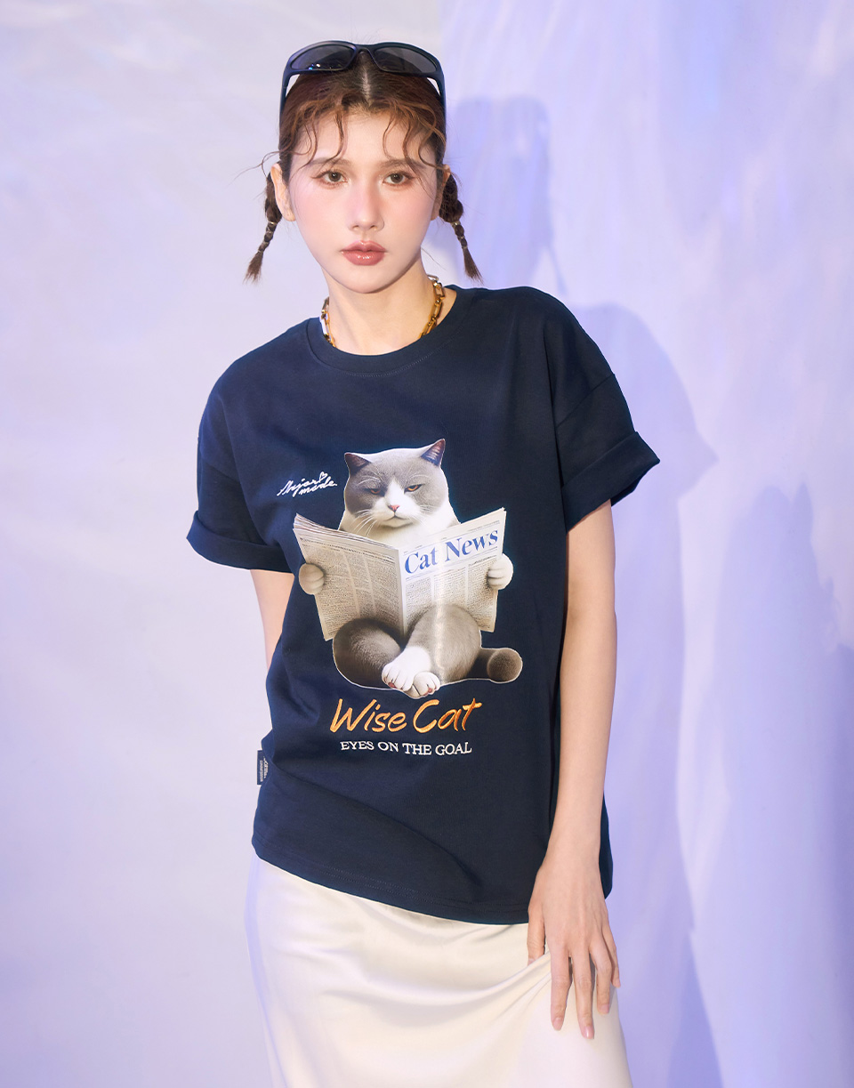貓貓淡定看新聞報紙短T
