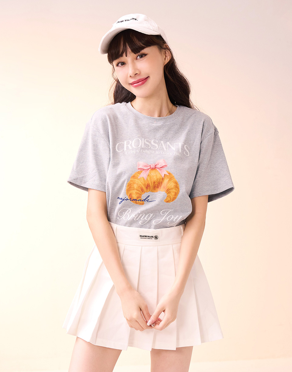 油畫風蝴蝶結可頌彈力T