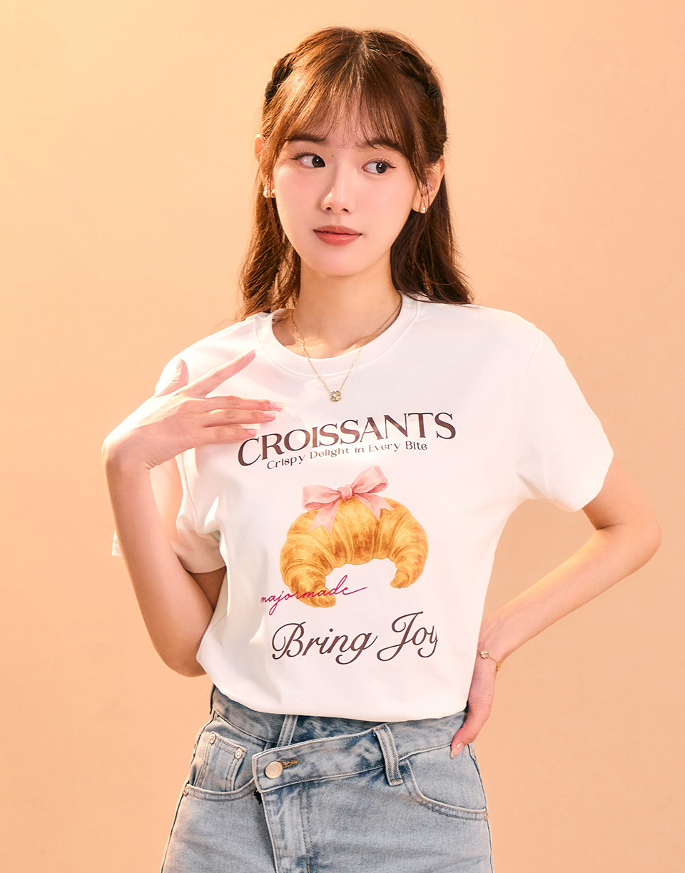 油畫風蝴蝶結可頌彈力T