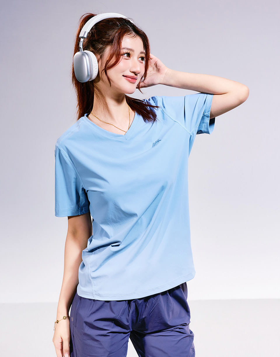 登峰極涼V領機能短T