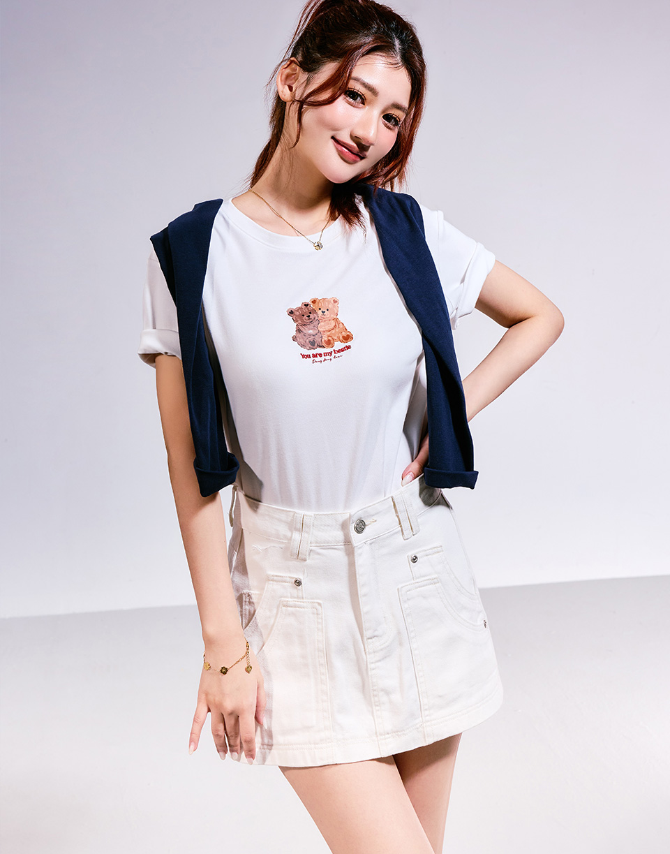 雙口袋高腰牛仔褲裙