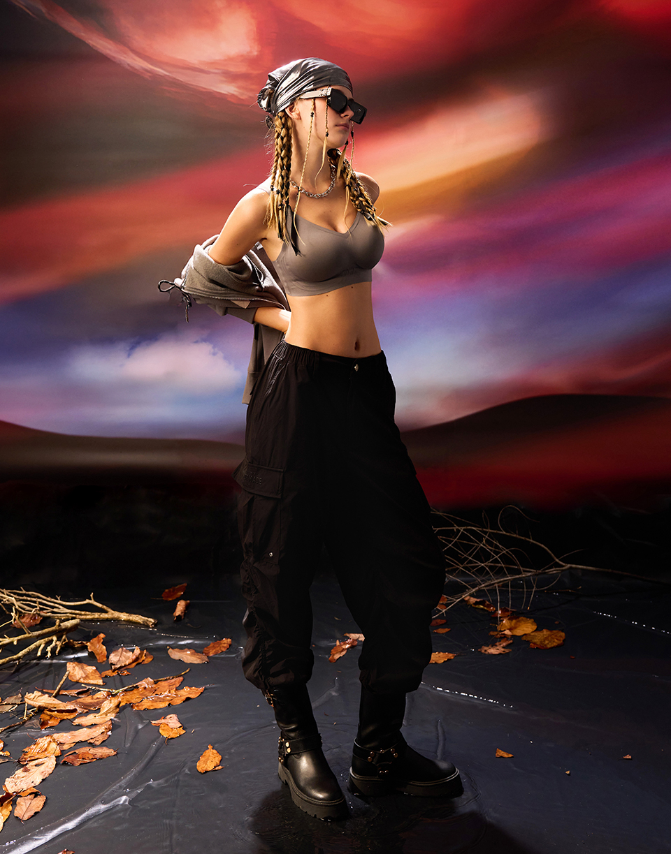 登峰時髦皺皺工裝寬褲