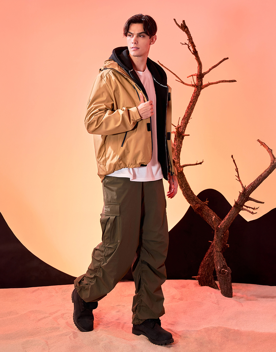 登峰時髦皺皺工裝寬褲