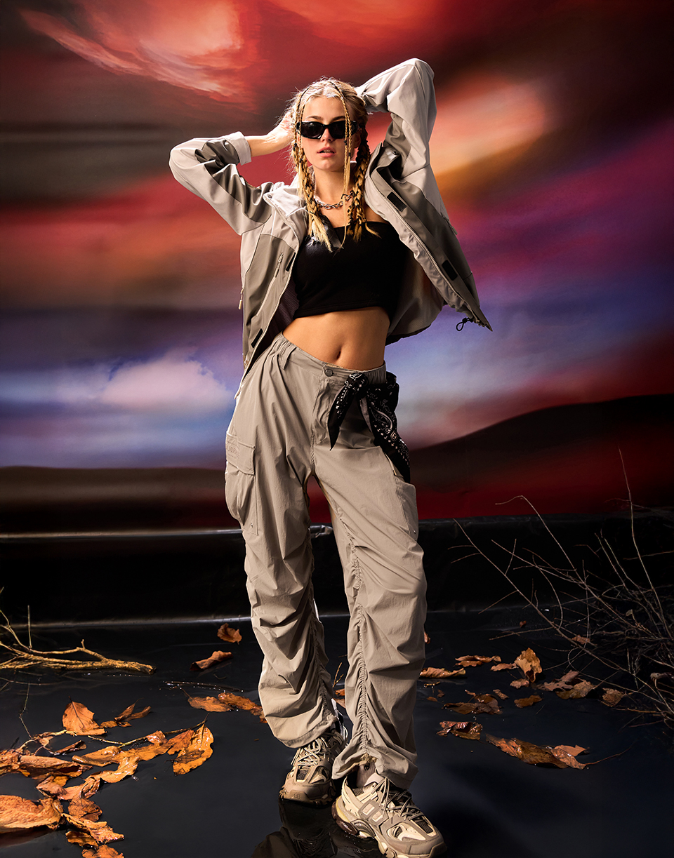 登峰時髦皺皺工裝寬褲