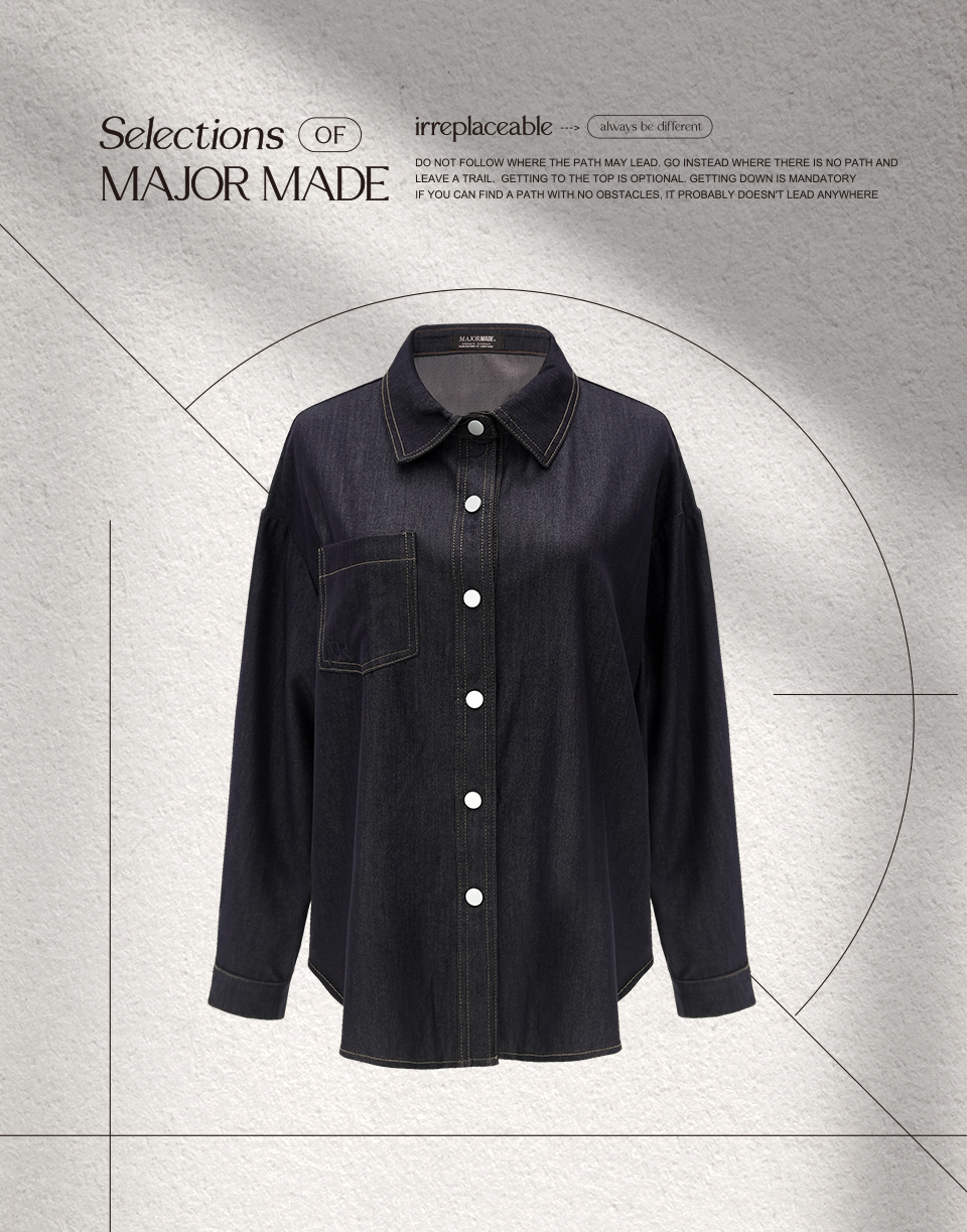 未水洗銀釦牛仔襯衫