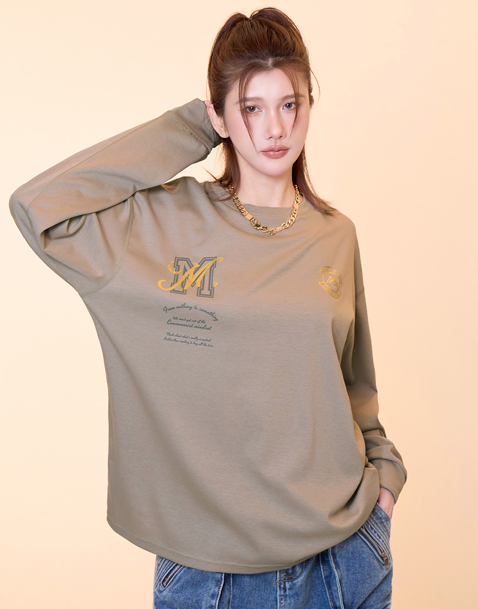 燙金字母親膚機能長T