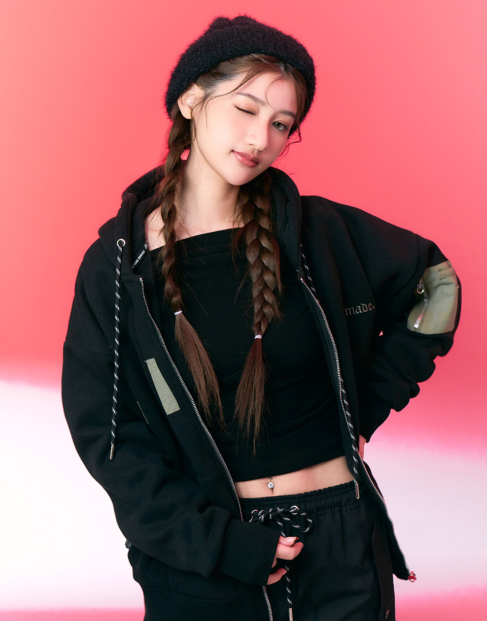 撞色口袋內刷毛連帽外套