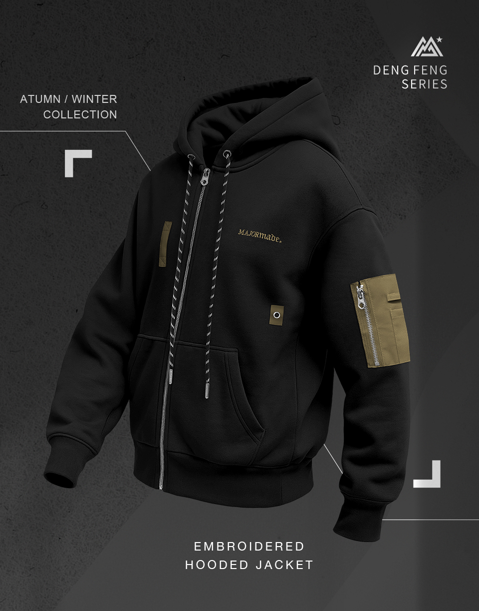 撞色口袋內刷毛連帽外套