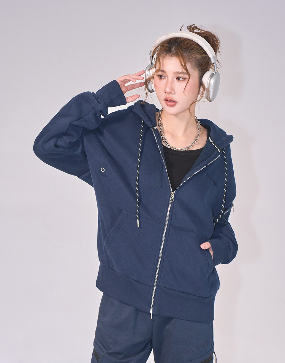 撞色口袋內刷毛連帽外套