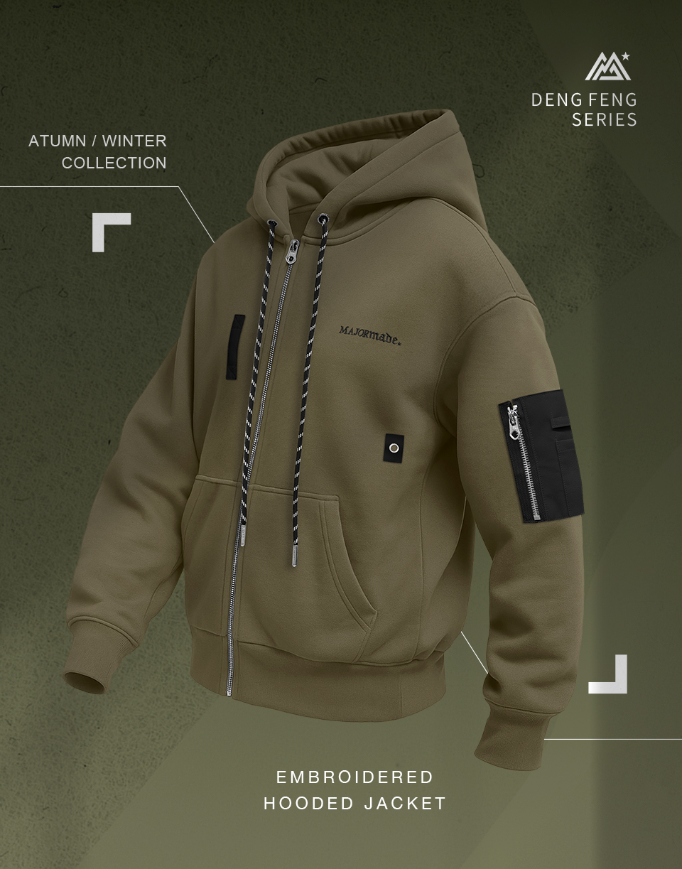 撞色口袋內刷毛連帽外套