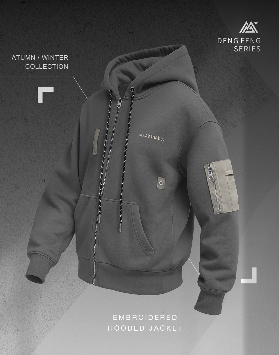 撞色口袋內刷毛連帽外套