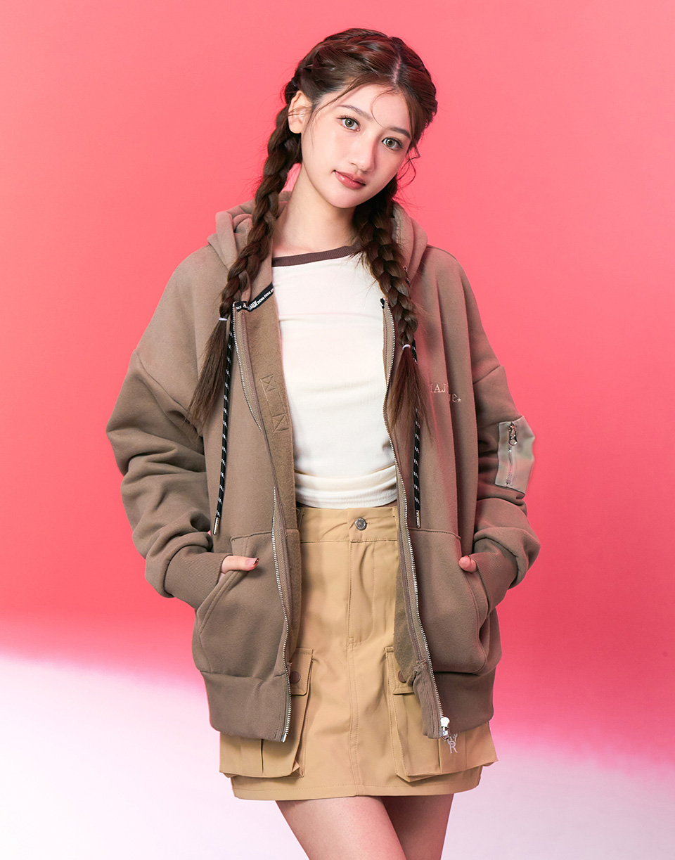 撞色口袋內刷毛連帽外套