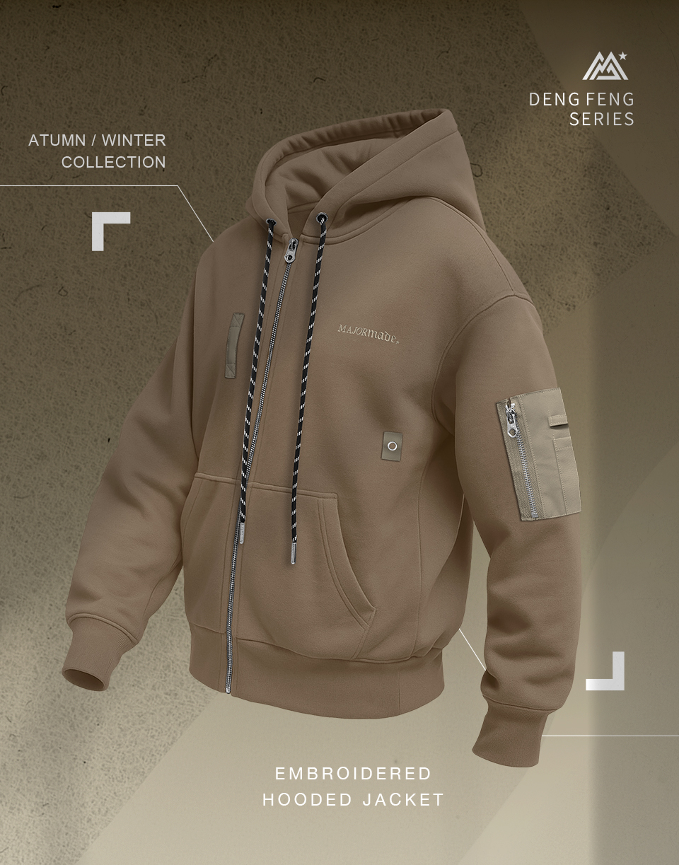 撞色口袋內刷毛連帽外套