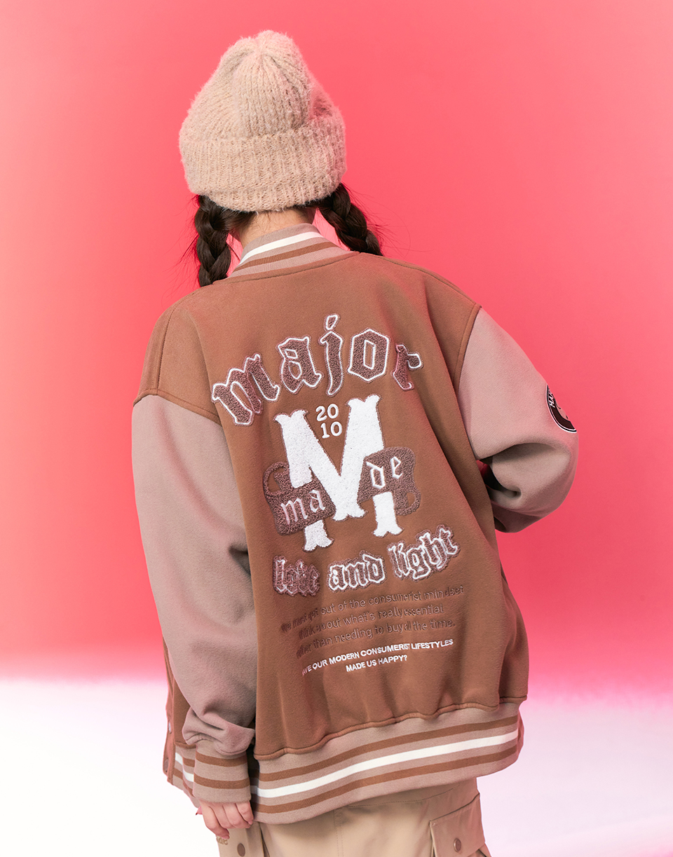 品牌厚實字母刺繡棒球外套