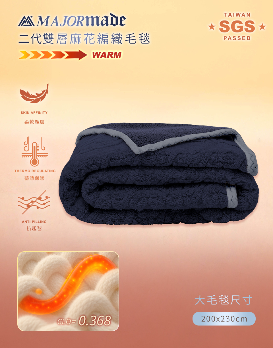二代雙層羊絨麻花編織大毛毯