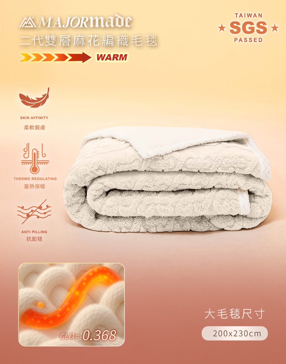 二代雙層羊絨麻花編織大毛毯