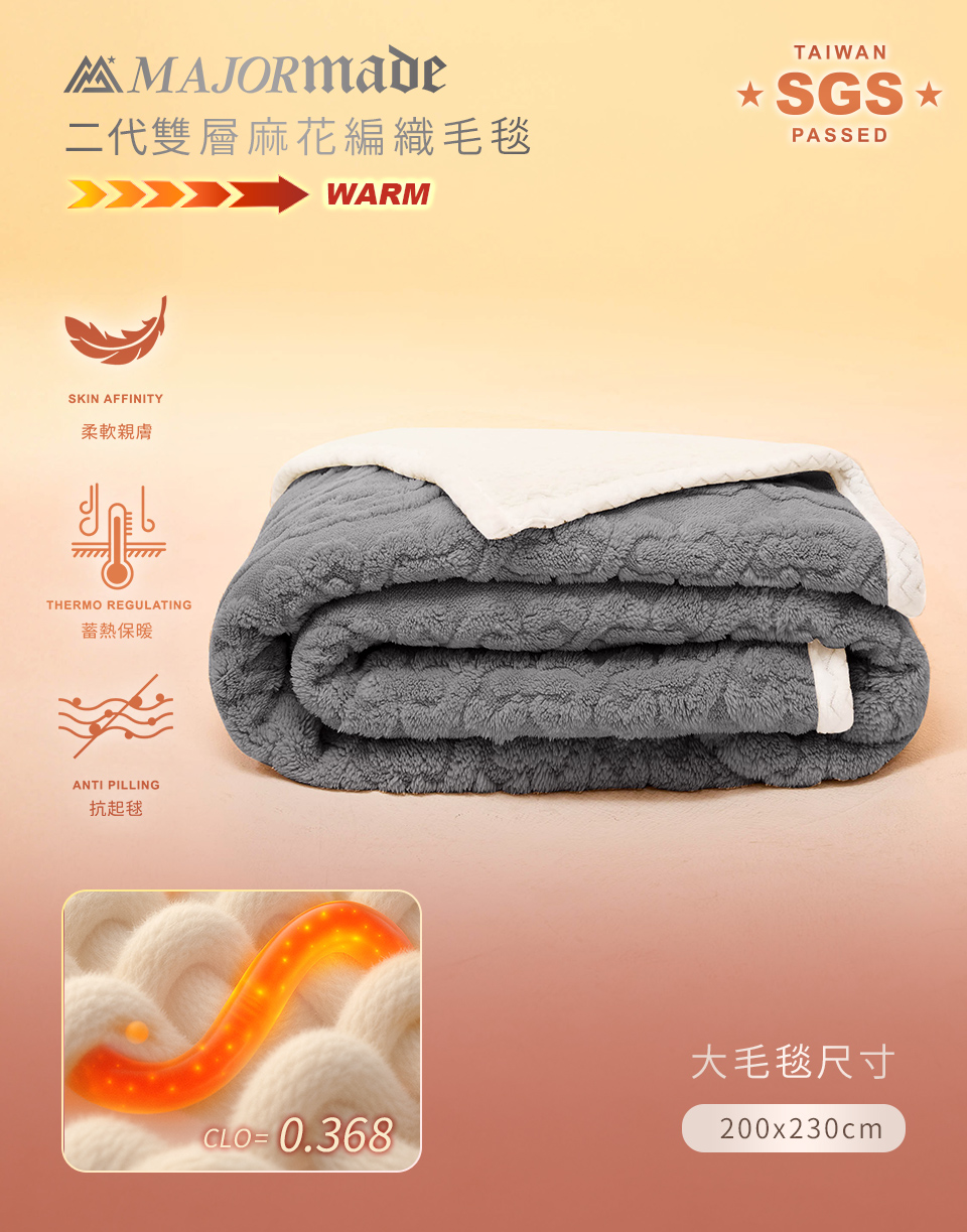 二代雙層羊絨麻花編織大毛毯