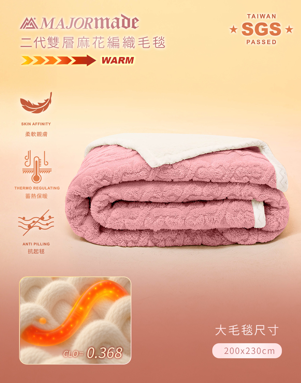 二代雙層羊絨麻花編織大毛毯