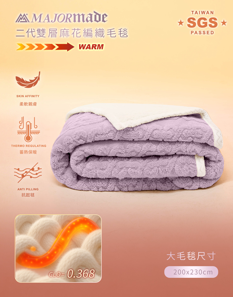 二代雙層羊絨麻花編織大毛毯
