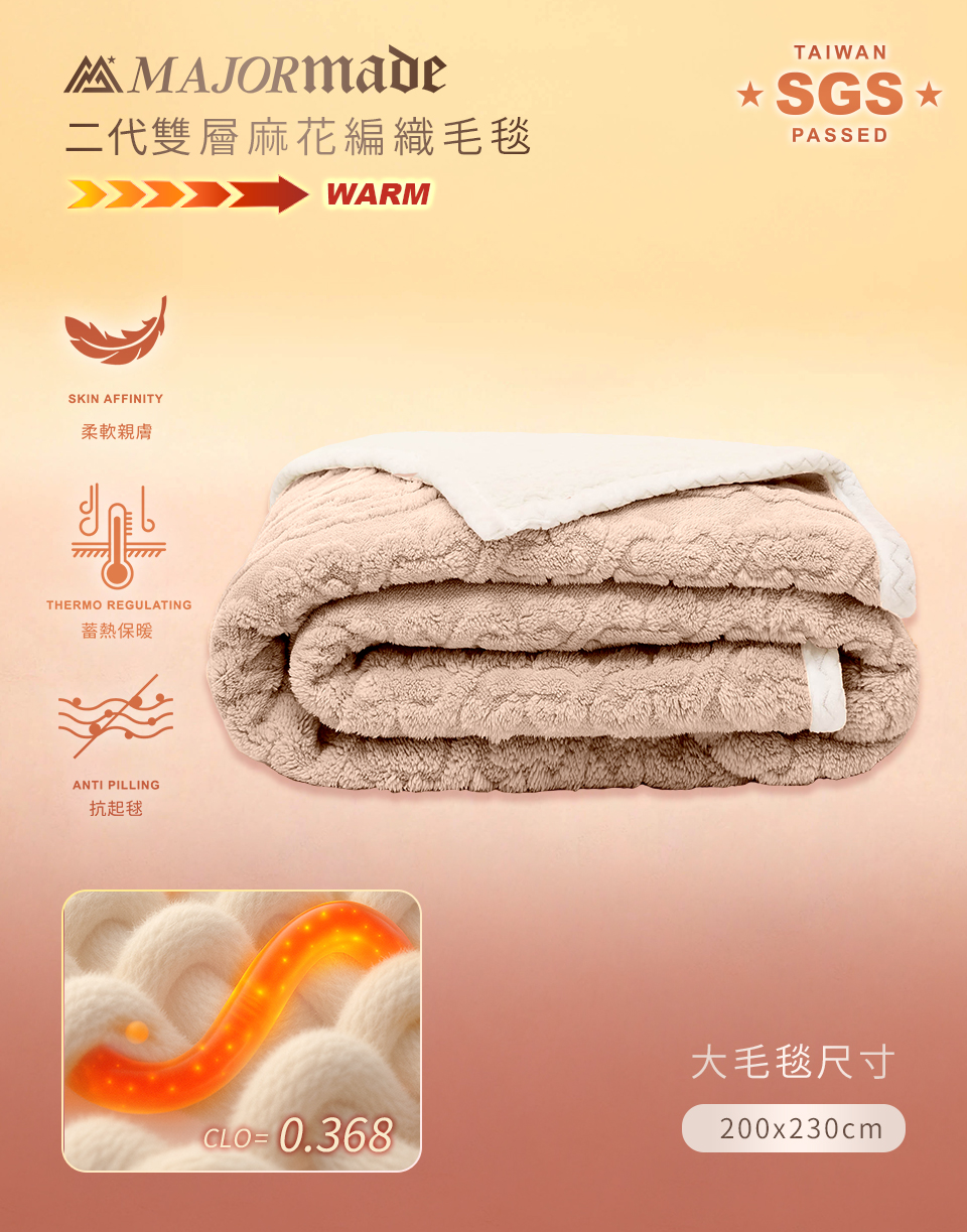 二代雙層羊絨麻花編織大毛毯