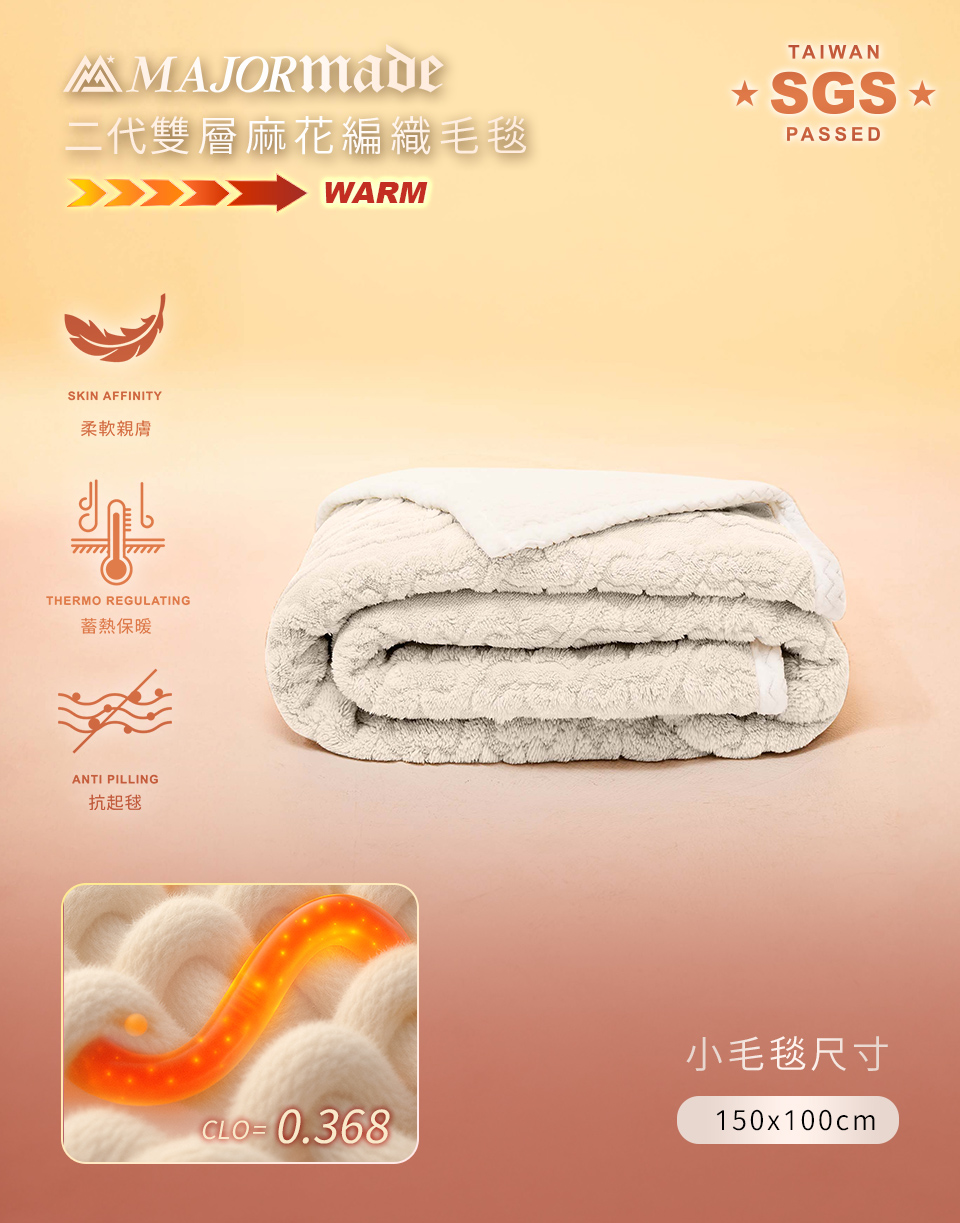二代雙層羊絨麻花編織小毛毯