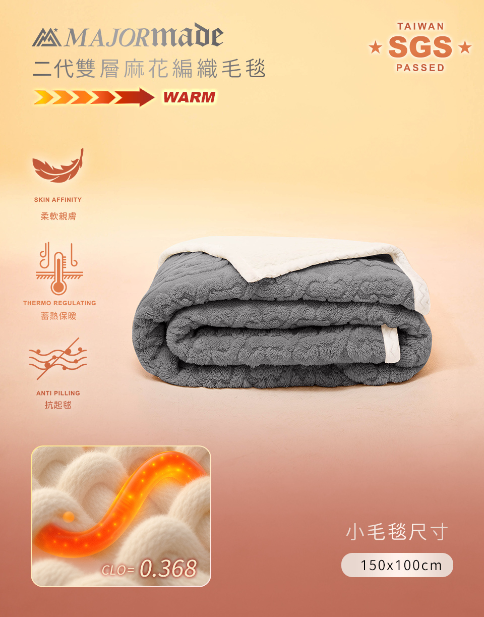 二代雙層羊絨麻花編織小毛毯