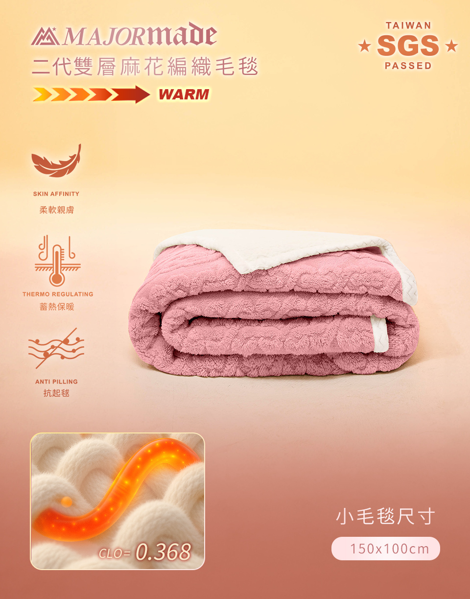 二代雙層羊絨麻花編織小毛毯