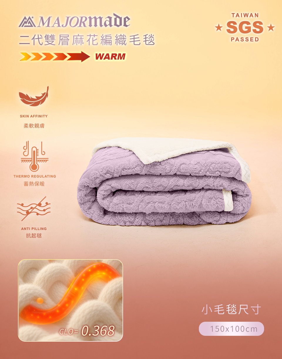 二代雙層羊絨麻花編織小毛毯