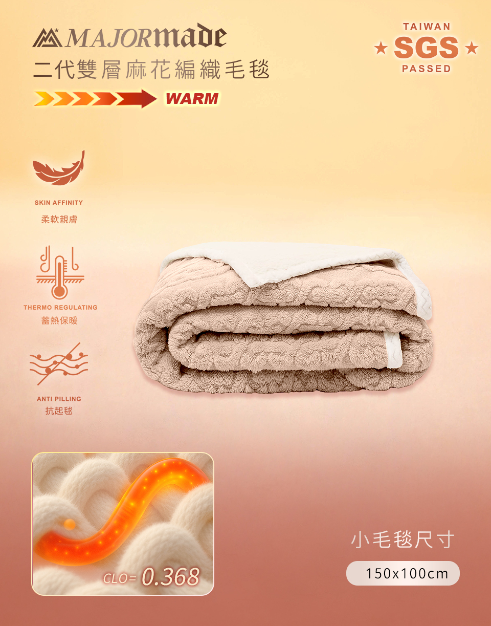 二代雙層羊絨麻花編織小毛毯