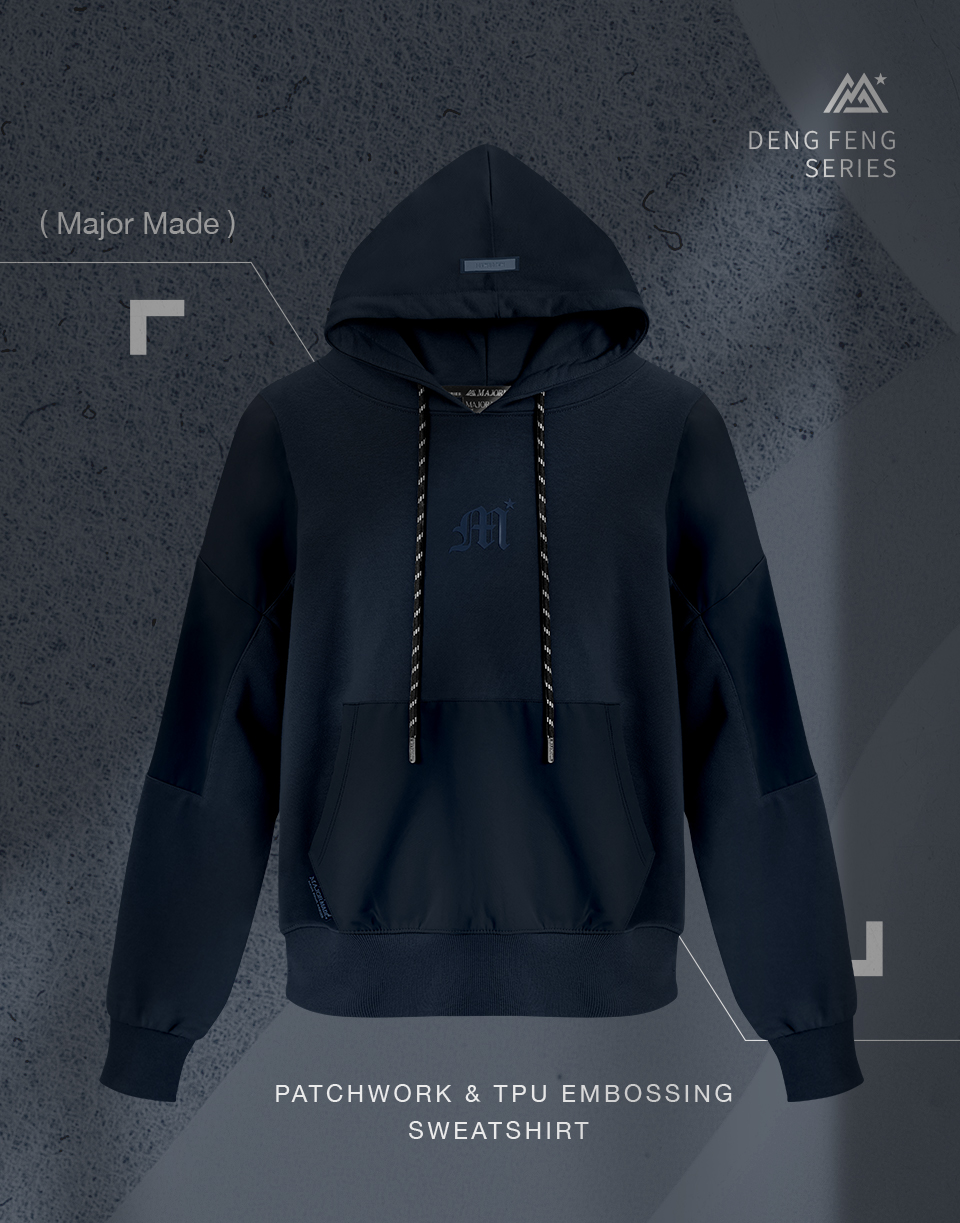 M字雙材質拼接口袋帽T