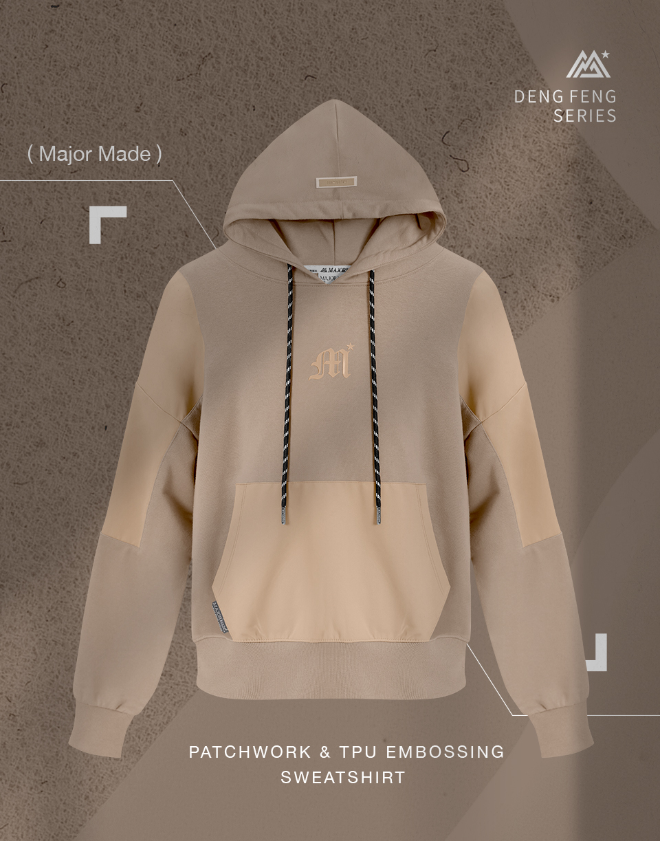 M字雙材質拼接口袋帽T