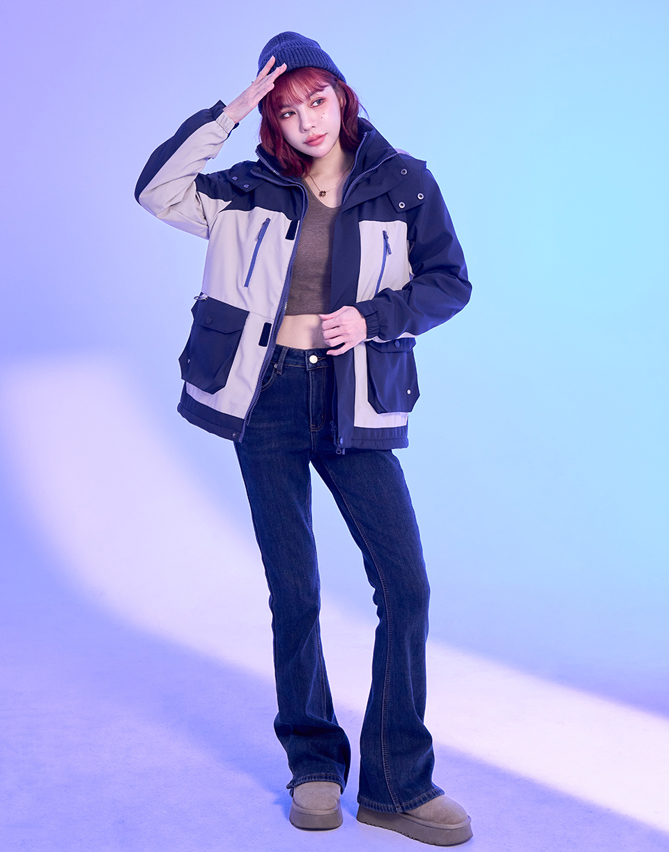 內絨毛修身喇叭牛仔褲