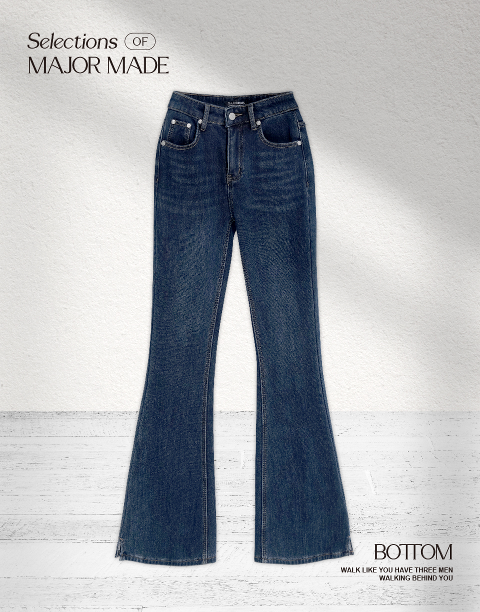 內絨毛修身喇叭牛仔褲