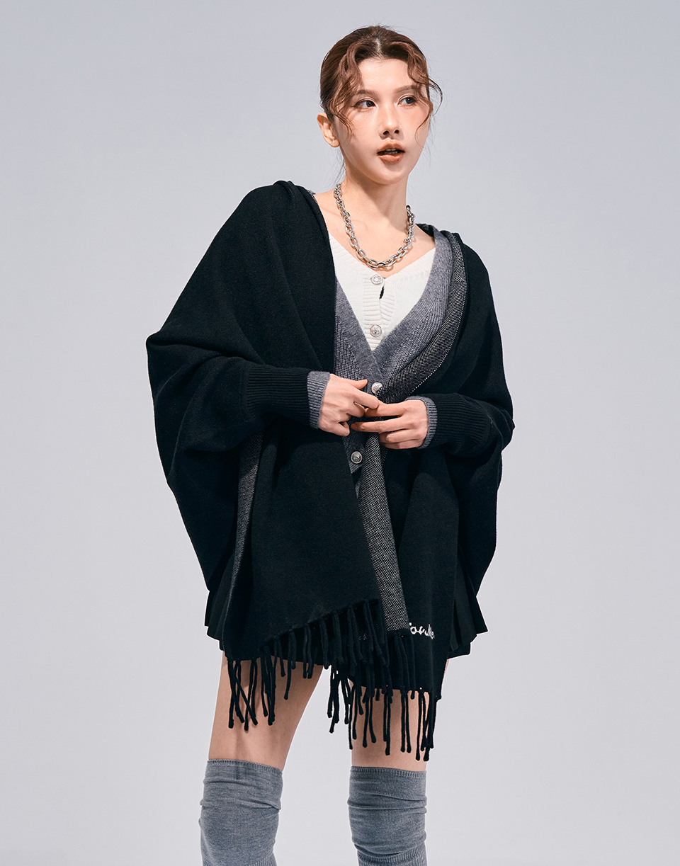 質感百搭手袖連帽披肩