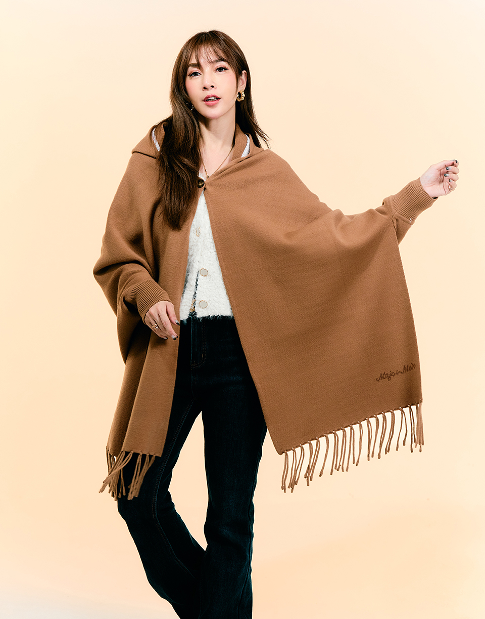 質感百搭手袖連帽披肩