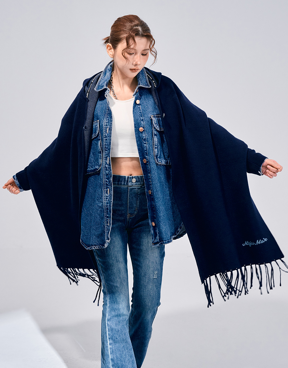 質感百搭手袖連帽披肩