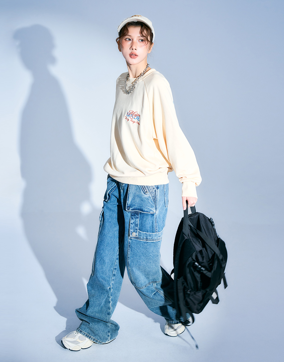 雙色字刺繡交疊大學T